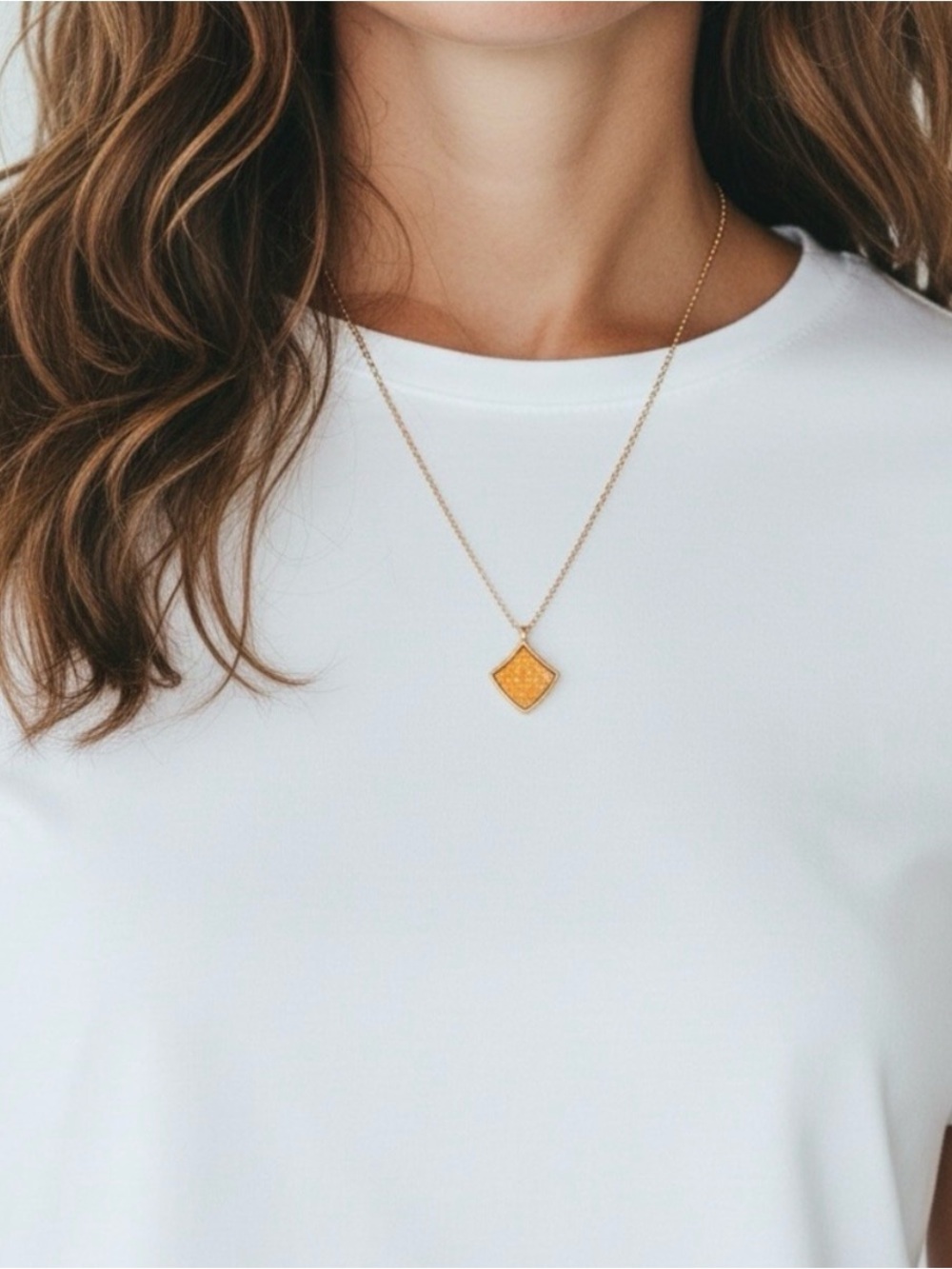 Gold Pendant Necklace Orange Druzy Charm